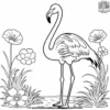 Flamingo in a Field of Flowers Coloring Pages