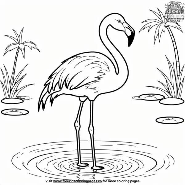 Flamingo in a pond coloring pages