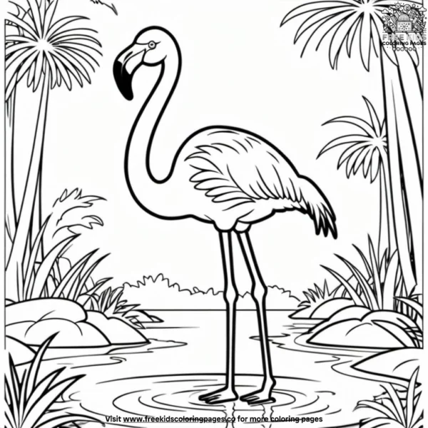 Flamingo in a rainforest coloring pages