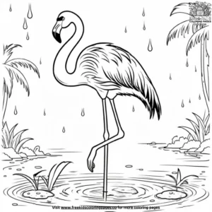 Flamingo in the Rain Coloring Pages