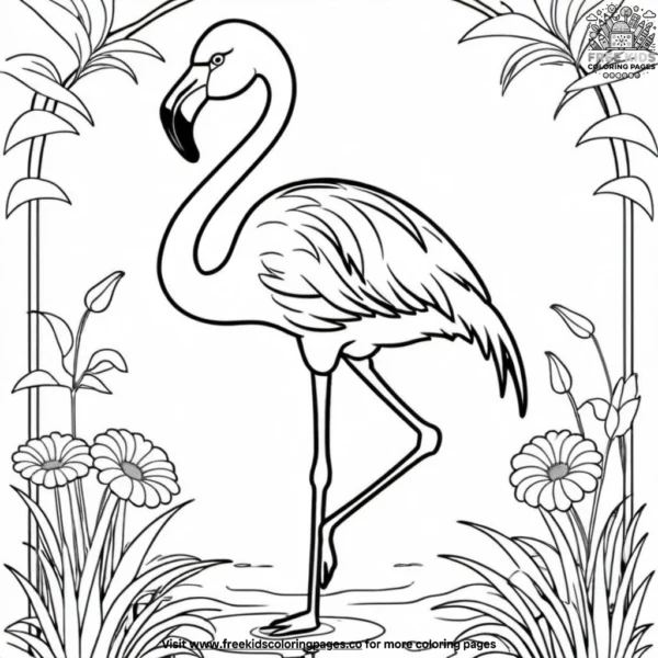 Flamingo with flowers coloring pages