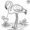 Flamingo with Tropical Drinks Coloring Pages