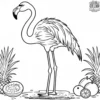 Flamingo with Tropical Fruits Coloring Pages