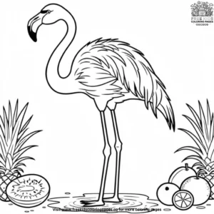 Flamingo with Tropical Fruits Coloring Pages