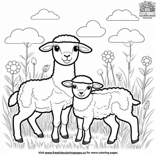 Frolicking lambs in the meadow coloring pages