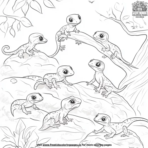 Gecko gathering coloring pages