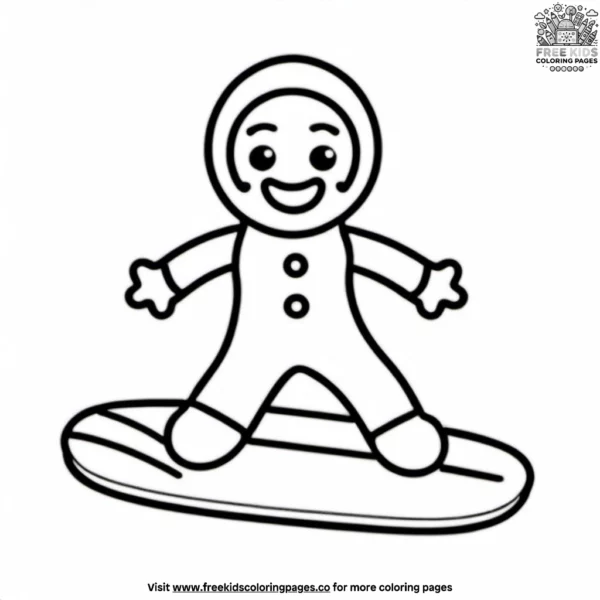 Gingerbread surfers catching waves coloring pages