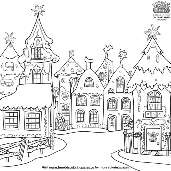 Gingerbread village coloring pages