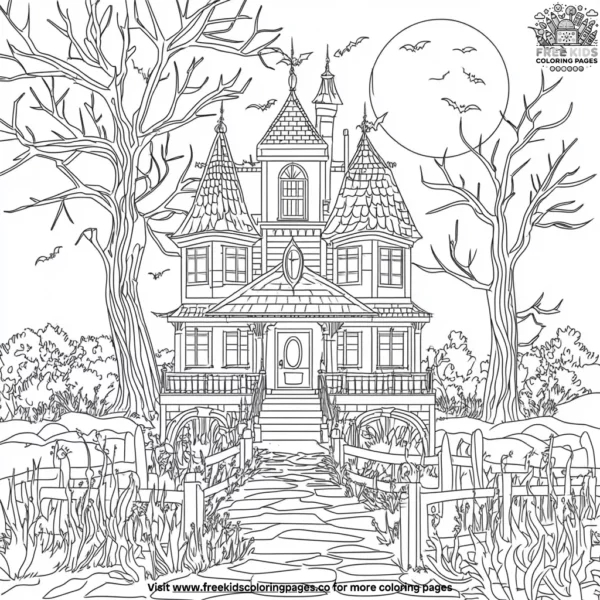 Gloomy haunted house coloring pages