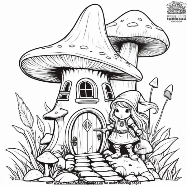 Gnome mushroom house coloring pages