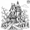 Graveyard Next to Haunted House Coloring Pages