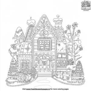 Happy holidays gingerbread house coloring pages