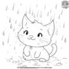 Happy Kawaii Cat in the Rain Coloring Pages