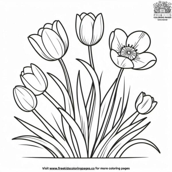 Happy spring flowers coloring pages