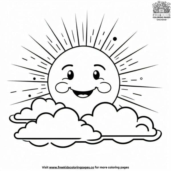 Happy sun and cloud faces coloring pages