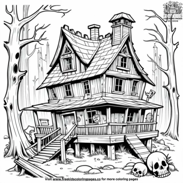 Haunted cabin in the forest coloring pages