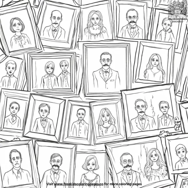 Haunted family portraits coloring pages