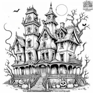 Haunted Mansion at Night Coloring Pages