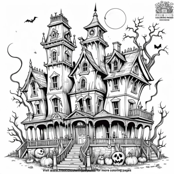 Haunted mansion at night coloring pages