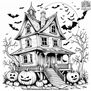 House with Bats Flying Overhead Coloring Pages