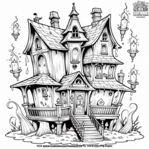 House with floating candles coloring pages