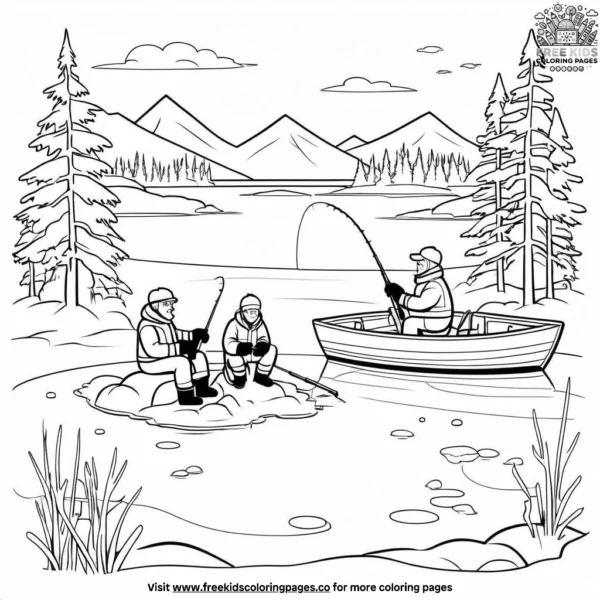 Ice fishing coloring pages