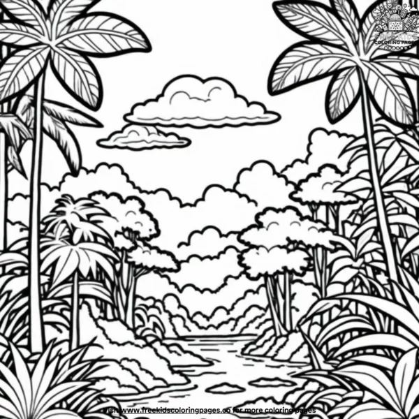 Jungle cloudy sky coloring pages