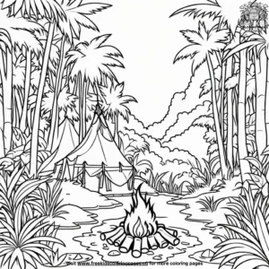 Jungle Explorer Bonfire Coloring Pages