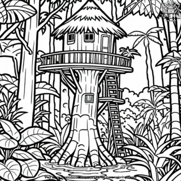 Jungle treehouse coloring pages