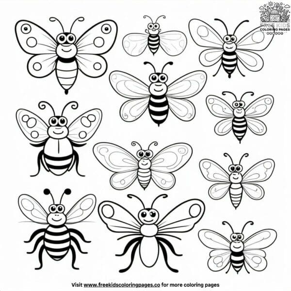 Kawaii bugs and butterflies coloring pages