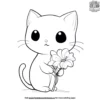 Kawaii Cat Holding a Flower Coloring Pages