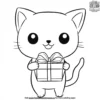 Kawaii Cat Holding a Gift Coloring Pages