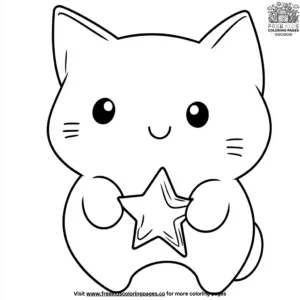 Kawaii Cat Holding a Star Coloring Pages