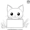 Kawaii Cat Peeking from a Box Coloring Pages