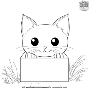 Kawaii Cat Peeking from a Box Coloring Pages