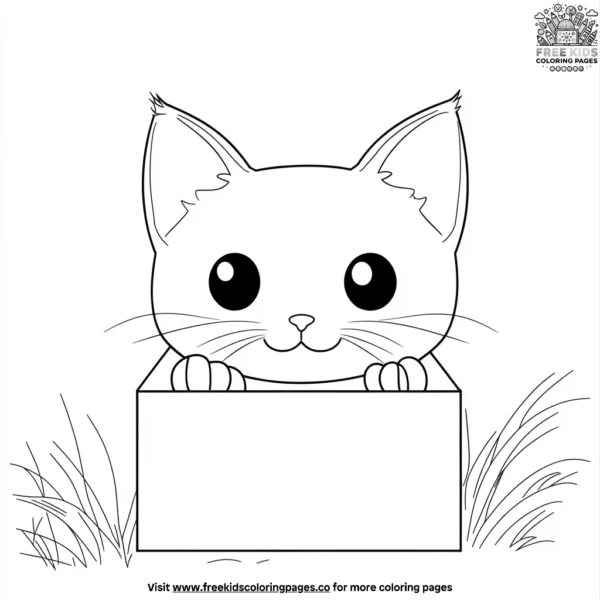 Kawaii cat peeking from a box coloring pages