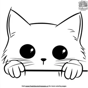 Kawaii Cat Playing Hide and Seek Coloring Pages