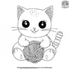 Kawaii Cat Playing with Yarn Coloring Pages