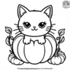 Kawaii Cat Sitting inside a Pumpkin Coloring Pages