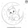 Kawaii Cat Sitting on a Moon Coloring Pages