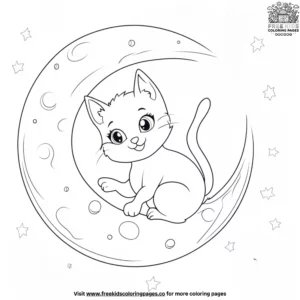 Kawaii Cat Sitting on a Moon Coloring Pages