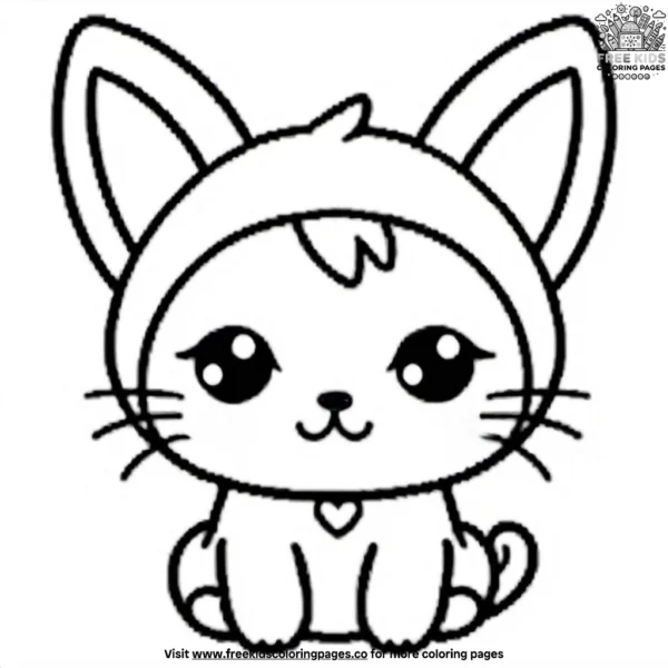 Kawaii cat wearing bunny ears coloring pages