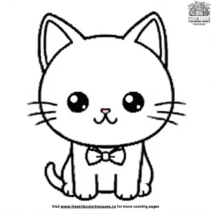 Kawaii Cat Wearing a Bow Tie Coloring Pages