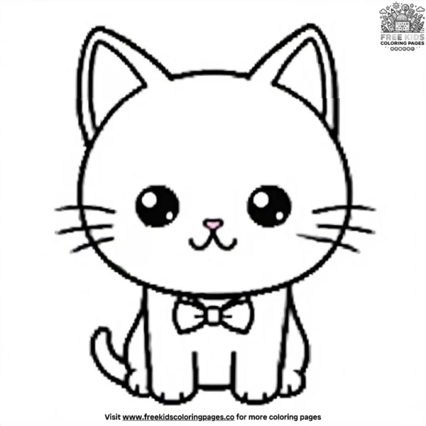 Kawaii cat wearing a bow tie coloring pages