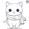 Kawaii Cat Wearing a Scarf Coloring Pages