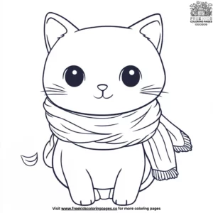 Kawaii Cat Wearing a Scarf Coloring Pages