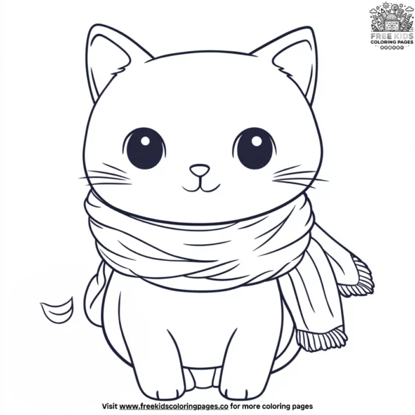 Kawaii cat wearing a scarf coloring pages