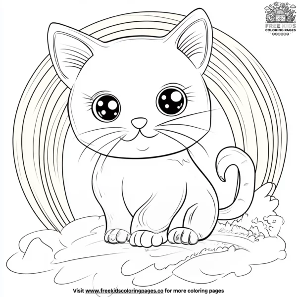 Kawaii cat and rainbow coloring pages