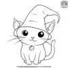 Kawaii Cat in a Magic Hat Coloring Pages