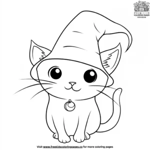 Kawaii Cat in a Magic Hat Coloring Pages